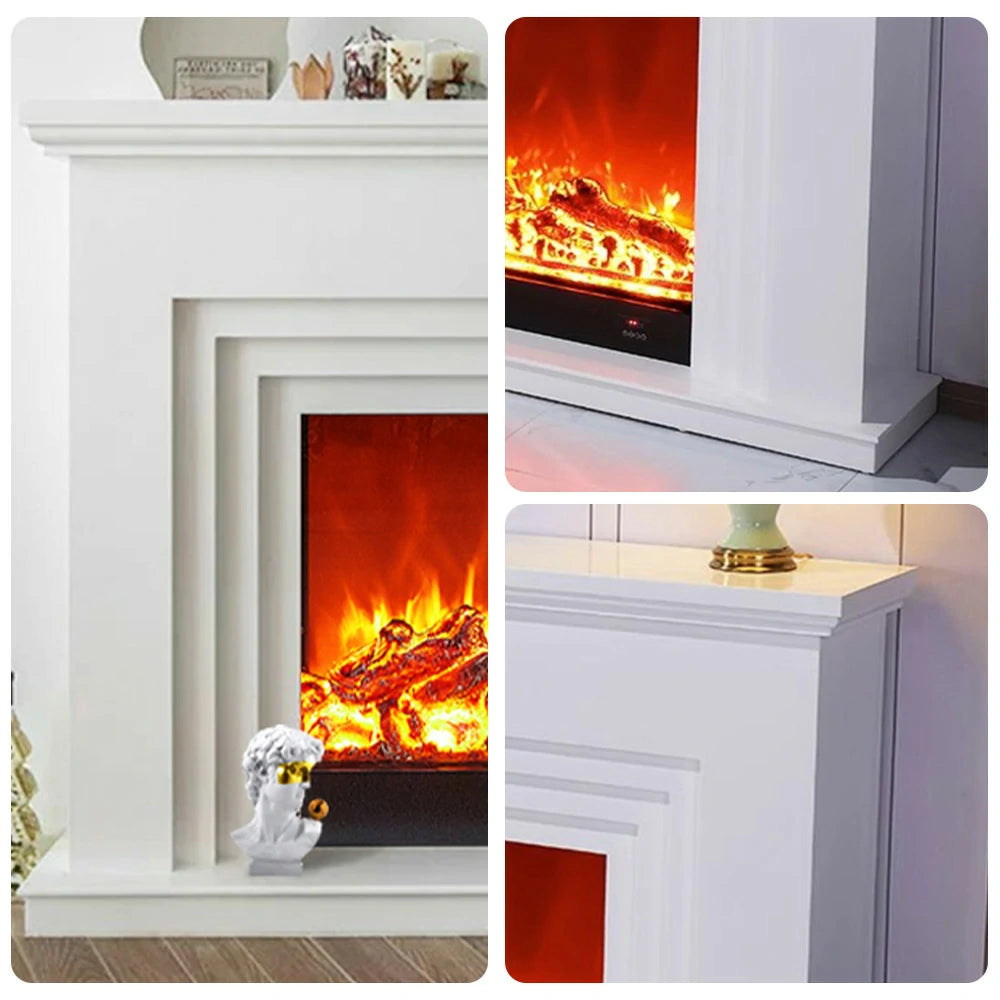 LIVARA 608 Electric Fireplace TV Cabinet - White Solid Wood Frame, 3D Flame Effect, Dual Core Options 12W/750–1500W - White