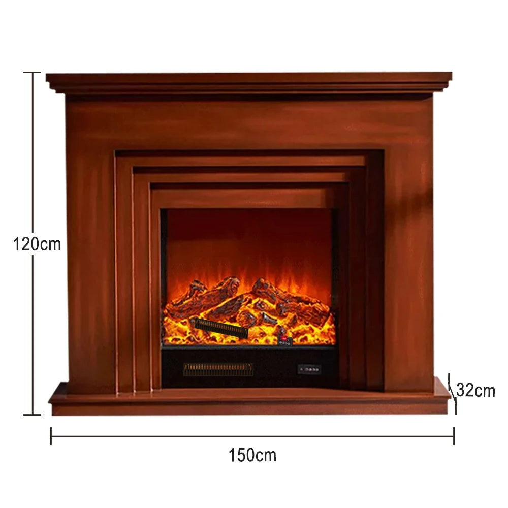LIVARA 608 Electric Fireplace TV Cabinet - White Solid Wood Frame, 3D Flame Effect, Dual Core Options 12W/750–1500W - Brown