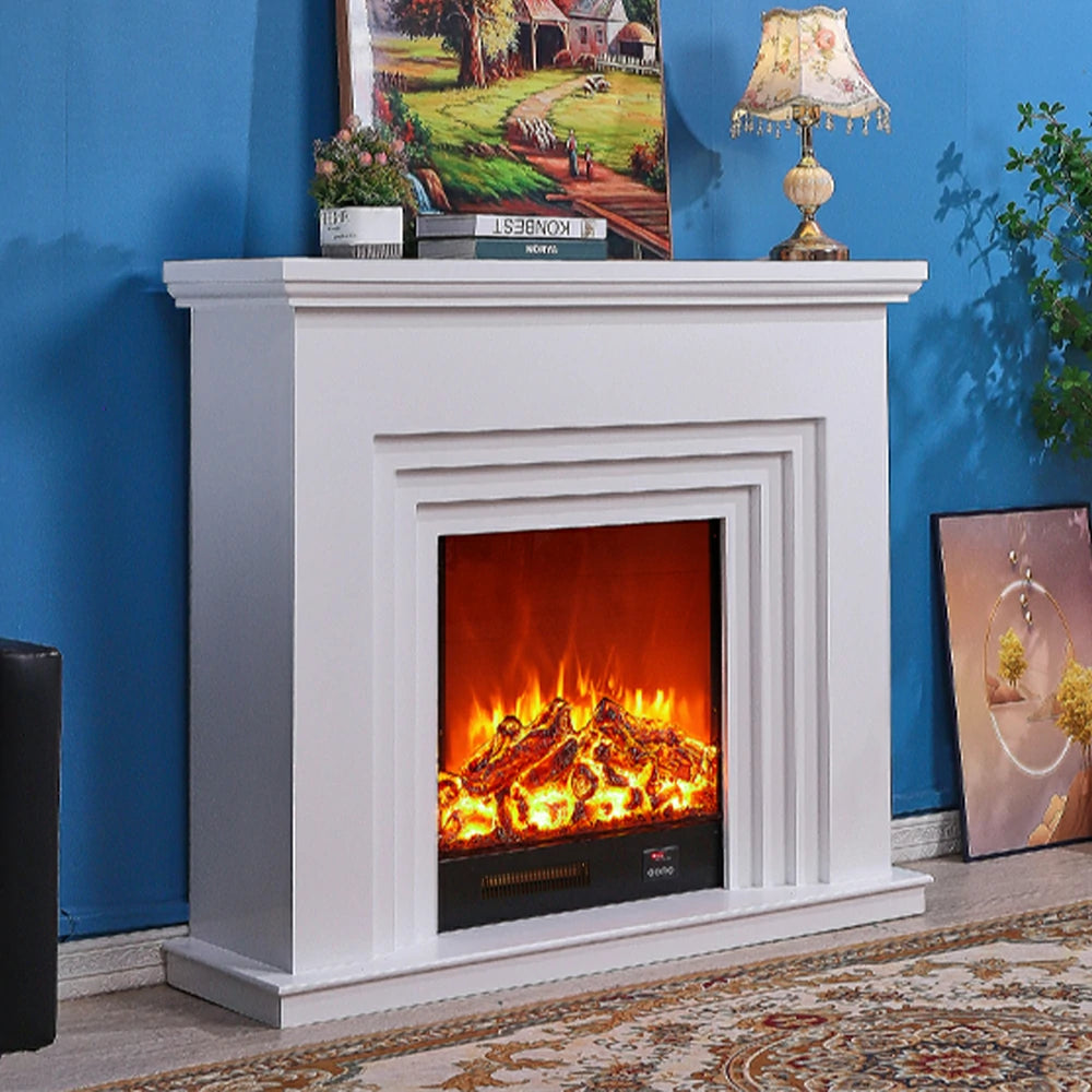 LIVARA 608 Electric Fireplace TV Cabinet - White Solid Wood Frame, 3D Flame Effect, Dual Core Options 12W/750–1500W - White