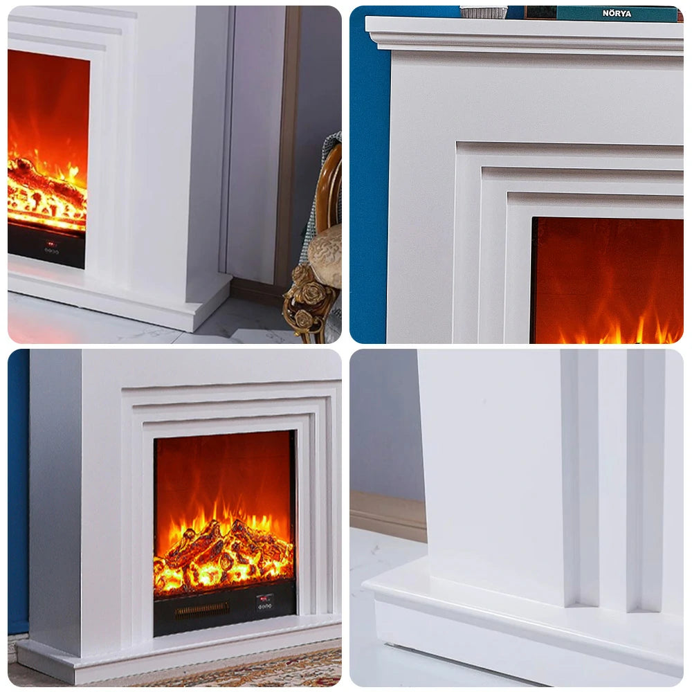 LIVARA 608 Electric Fireplace TV Cabinet - White Solid Wood Frame, 3D Flame Effect, Dual Core Options 12W/750–1500W - White