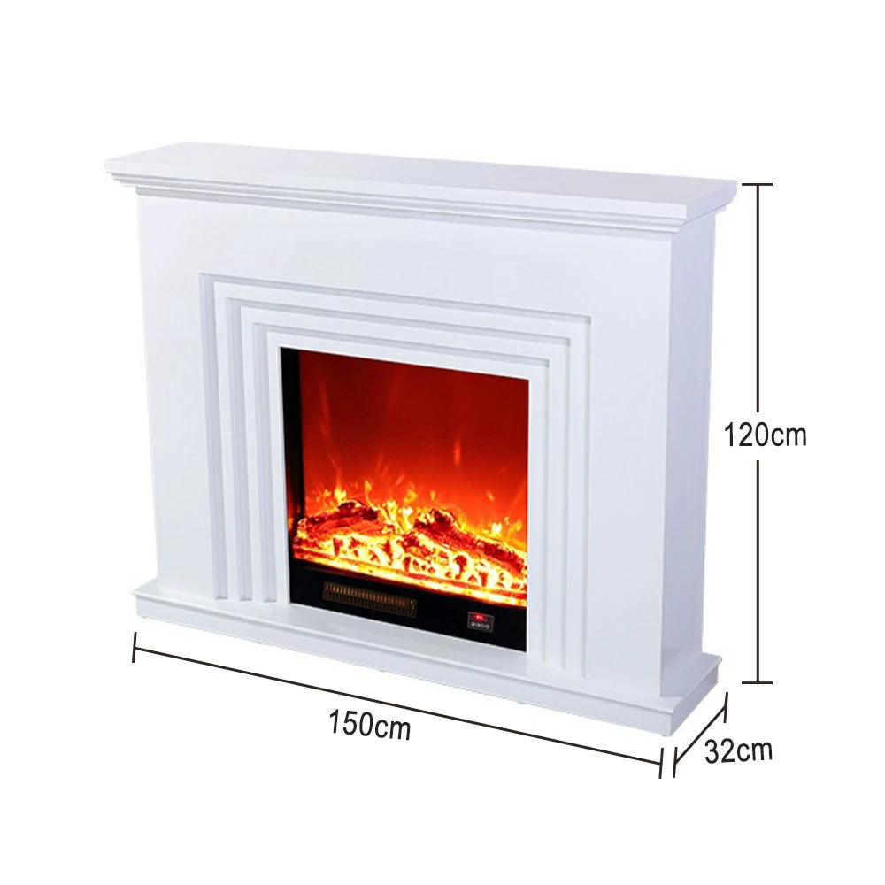 LIVARA 608 Electric Fireplace TV Cabinet - White Solid Wood Frame, 3D Flame Effect, Dual Core Options 12W/750–1500W - White