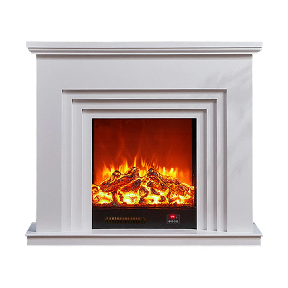 LIVARA 608 Electric Fireplace TV Cabinet - White Solid Wood Frame, 3D Flame Effect, Dual Core Options 12W/750–1500W - White