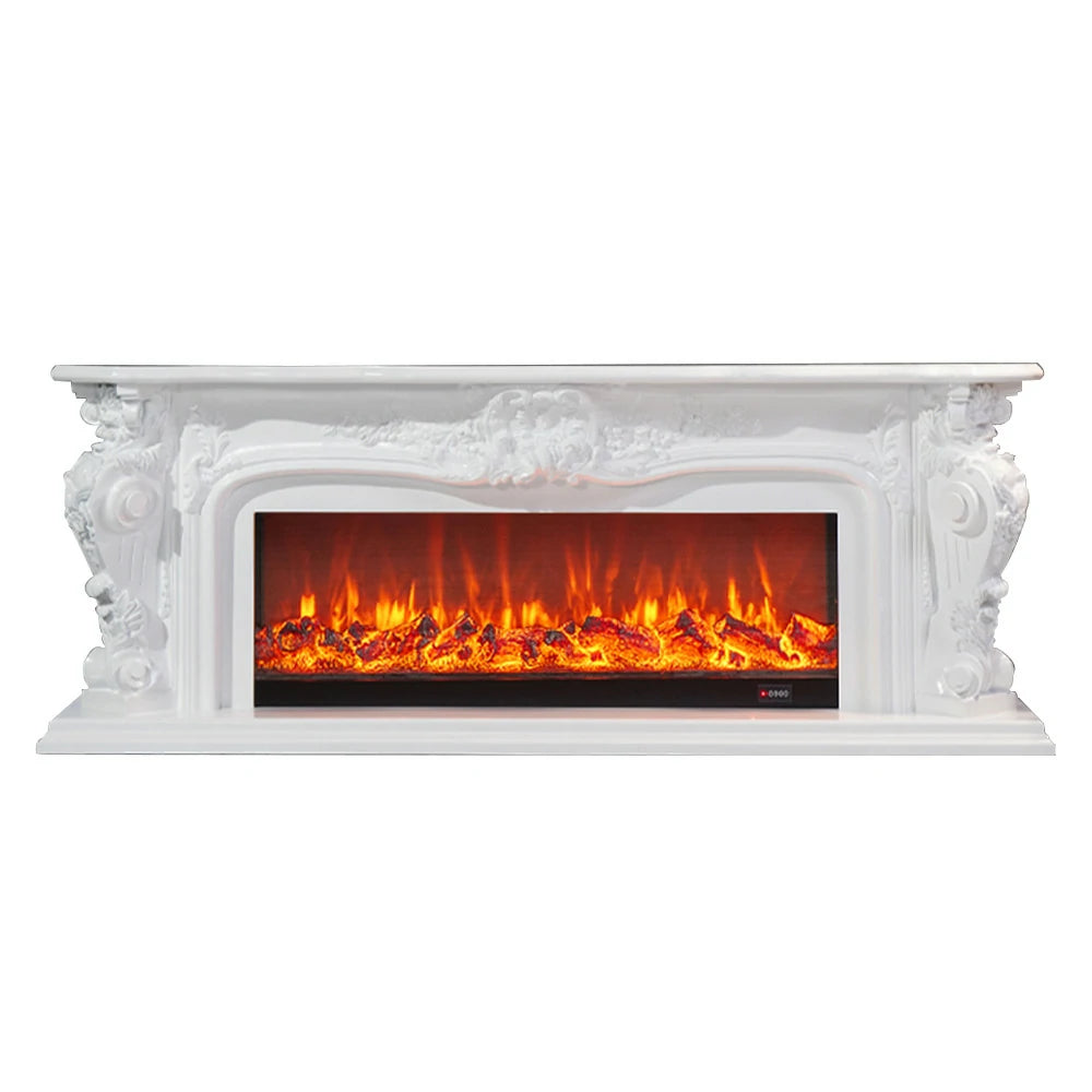LIVARA 610 Electric Fireplace TV Stand - White Solid Wood, Remote Control, 3D Flame, Decorative or Heating Core Options 12W/750–1500W