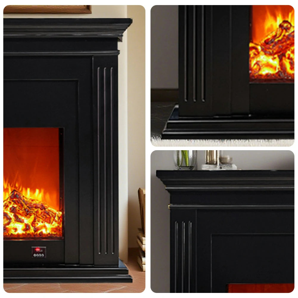 LIVARA 701 Solid Wood Electric Fireplace TV Console - 3D Flame Effect, Remote Control, Choice of 12W Decorative Core or 750–1500W Heating Core - Black