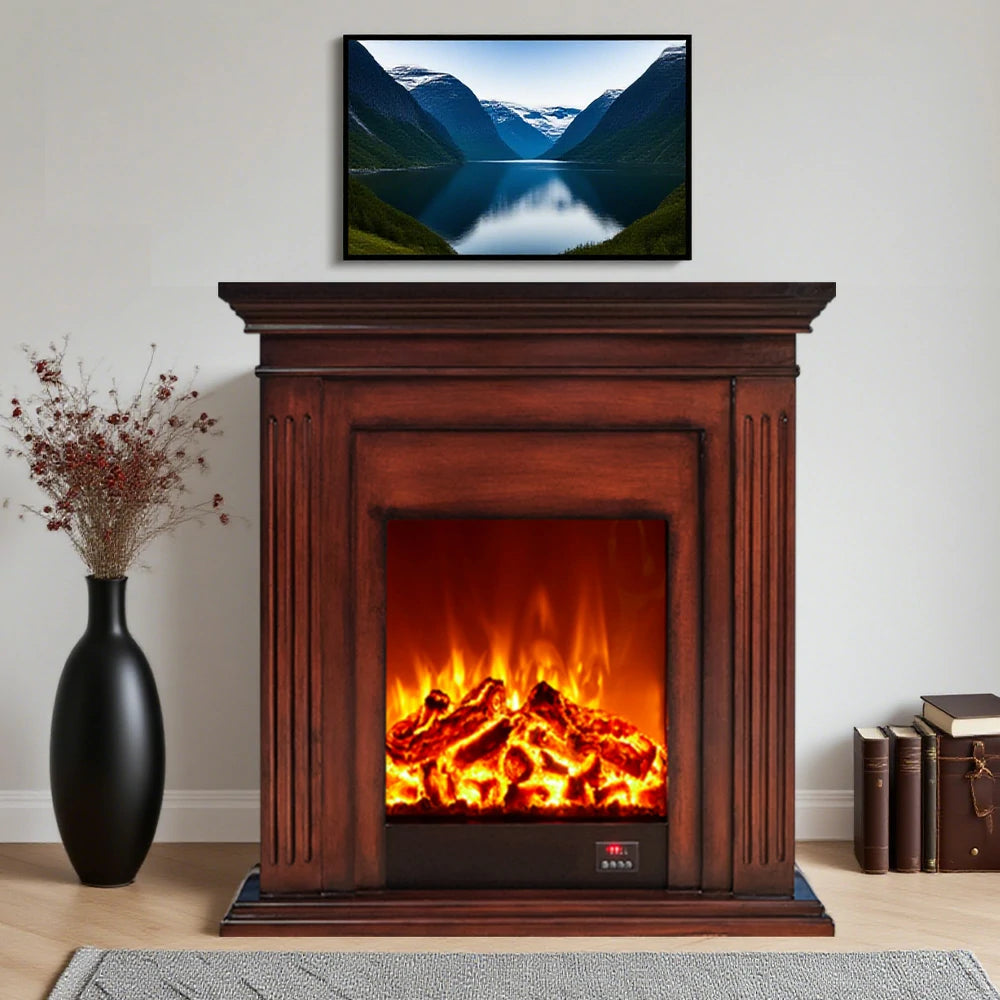 LIVARA 701 Solid Wood Electric Fireplace TV Console - 3D Flame Effect, Remote Control, Choice of 12W Decorative Core or 750–1500W Heating Core - Brown