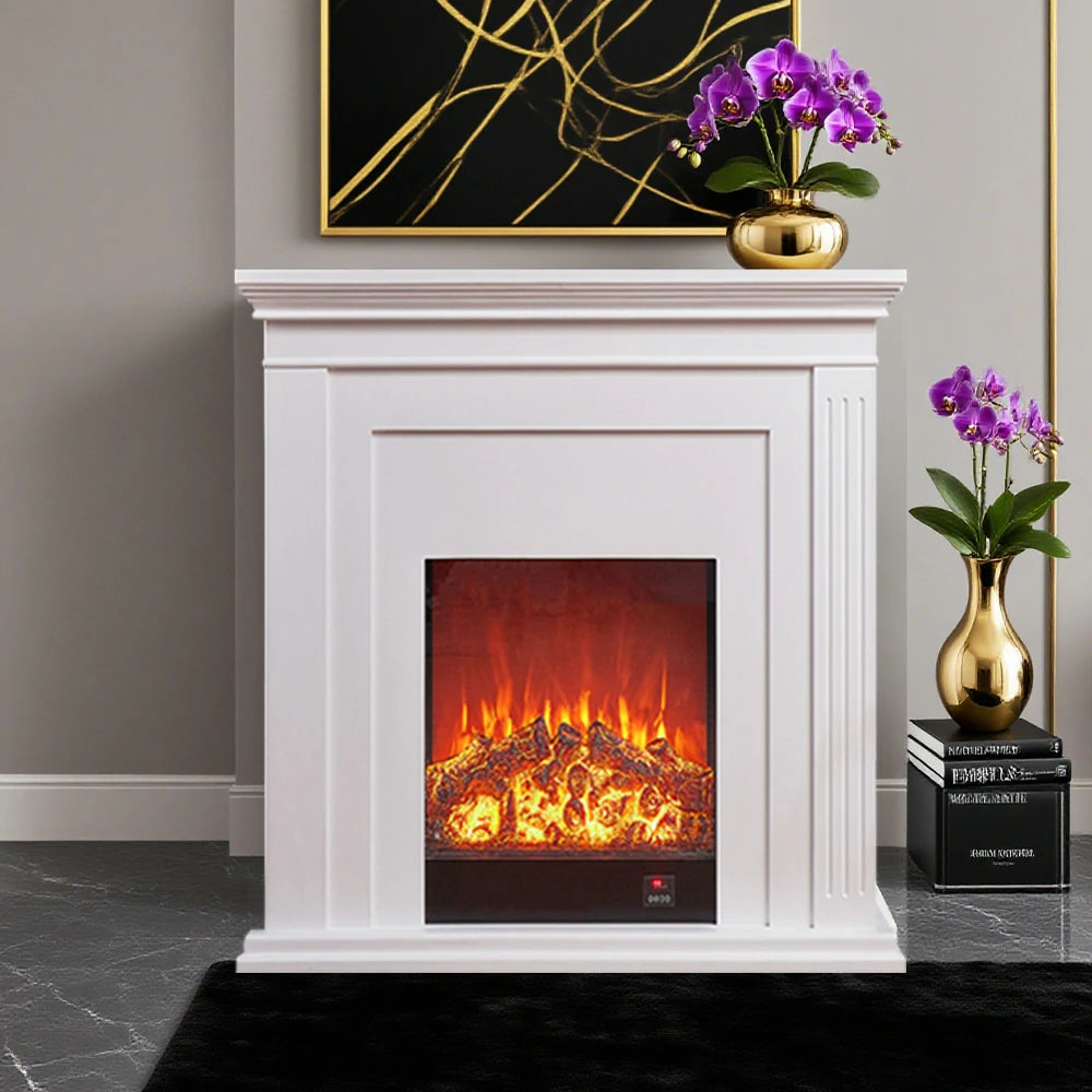 LIVARA 701 Solid Wood Electric Fireplace TV Console - 3D Flame Effect, Remote Control, Choice of 12W Decorative Core or 750–1500W Heating Core - White