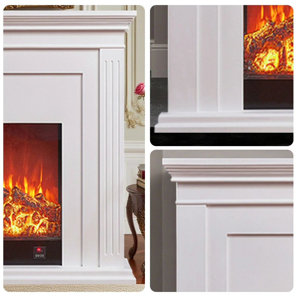 LIVARA 701 Solid Wood Electric Fireplace TV Console - 3D Flame Effect, Remote Control, Choice of 12W Decorative Core or 750–1500W Heating Core - White