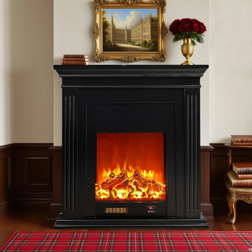 LIVARA 701 Solid Wood Electric Fireplace TV Console - 3D Flame Effect, Remote Control, Choice of 12W Decorative Core or 750–1500W Heating Core - Black