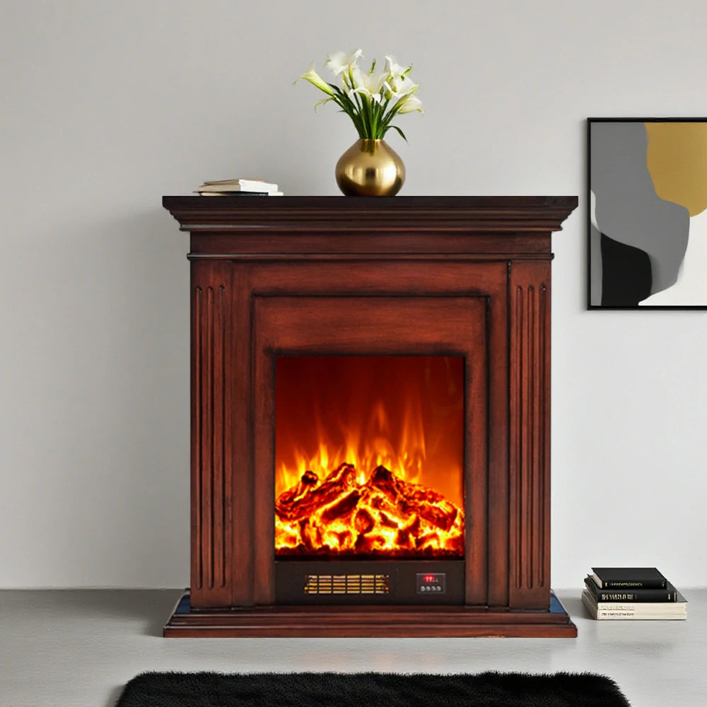 LIVARA 701 Solid Wood Electric Fireplace TV Console - 3D Flame Effect, Remote Control, Choice of 12W Decorative Core or 750–1500W Heating Core - Brown