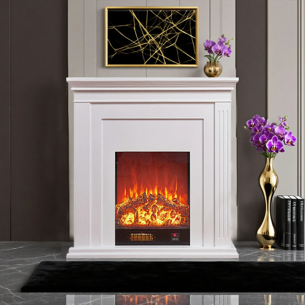 LIVARA 701 Solid Wood Electric Fireplace TV Console - 3D Flame Effect, Remote Control, Choice of 12W Decorative Core or 750–1500W Heating Core - White