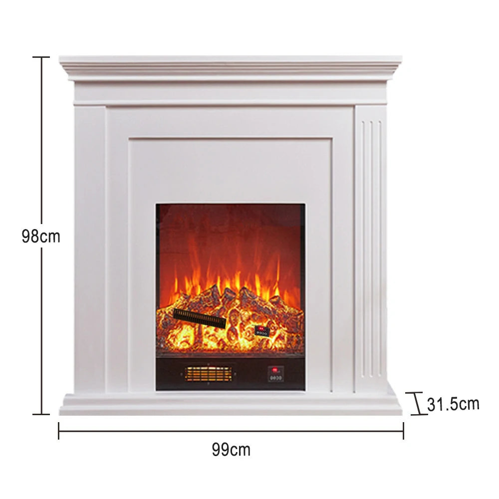 LIVARA 701 Solid Wood Electric Fireplace TV Console - 3D Flame Effect, Remote Control, Choice of 12W Decorative Core or 750–1500W Heating Core - White