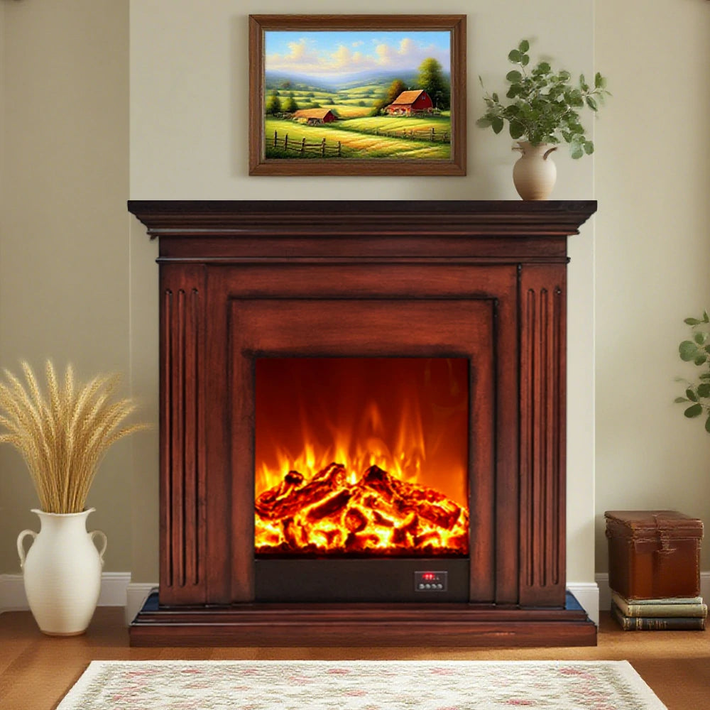 LIVARA 701 Solid Wood Electric Fireplace TV Console - 3D Flame Effect, Remote Control, Choice of 12W Decorative Core or 750–1500W Heating Core - Brown