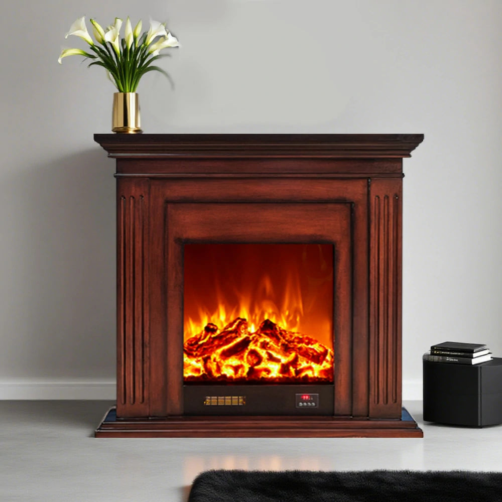 LIVARA 701 Solid Wood Electric Fireplace TV Console - 3D Flame Effect, Remote Control, Choice of 12W Decorative Core or 750–1500W Heating Core - Brown