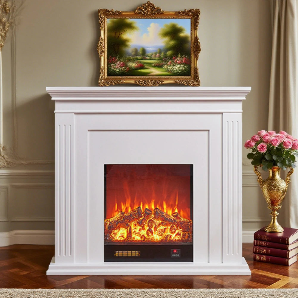 LIVARA 701 Solid Wood Electric Fireplace TV Console - 3D Flame Effect, Remote Control, Choice of 12W Decorative Core or 750–1500W Heating Core - White