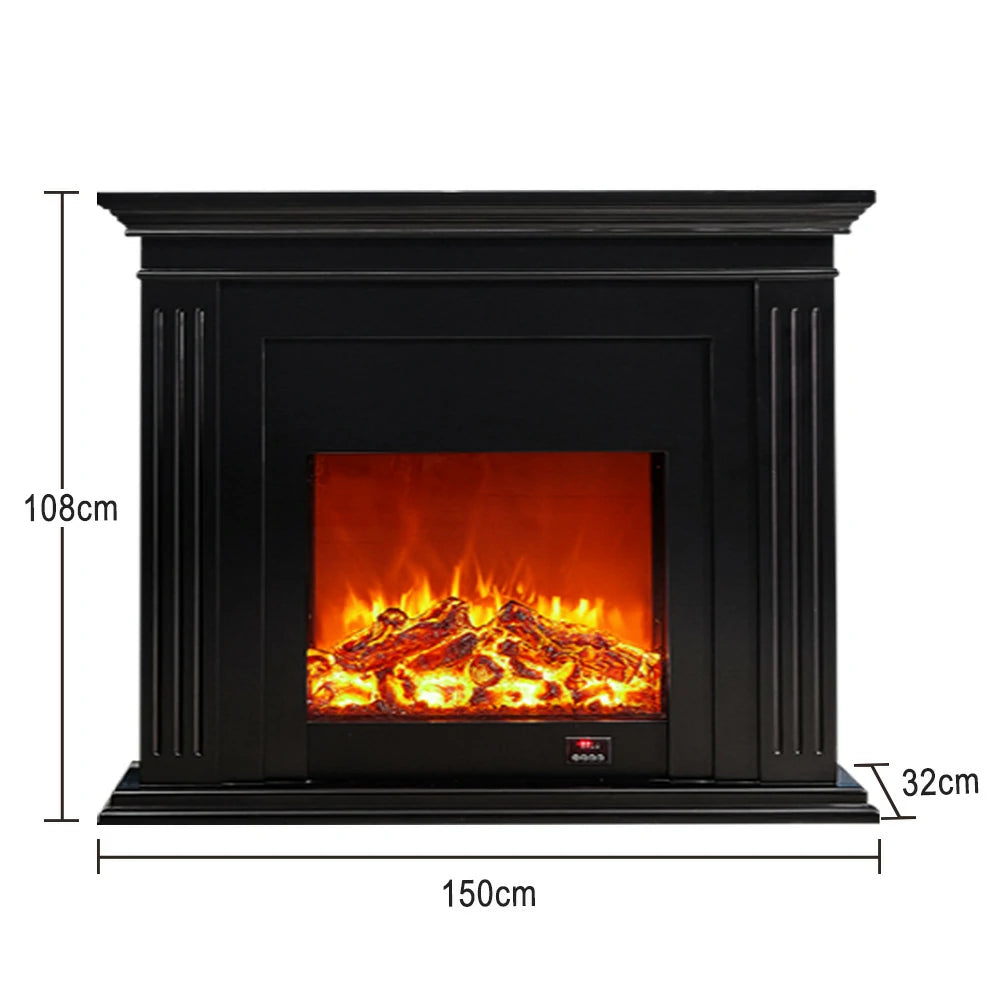 LIVARA 701 Solid Wood Electric Fireplace TV Console - 3D Flame Effect, Remote Control, Choice of 12W Decorative Core or 750–1500W Heating Core - Black