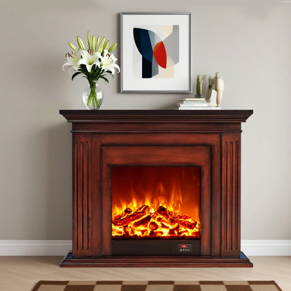 LIVARA 701 Solid Wood Electric Fireplace TV Console - 3D Flame Effect, Remote Control, Choice of 12W Decorative Core or 750–1500W Heating Core - Brown