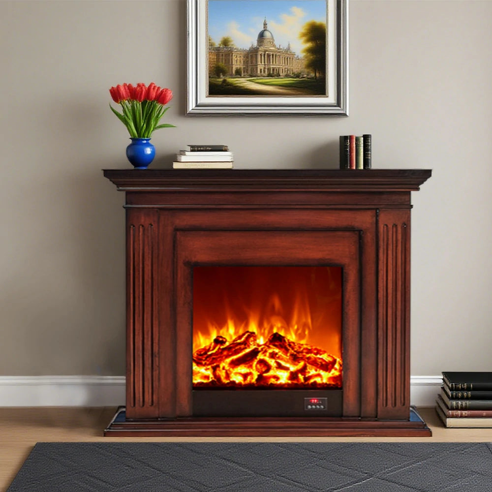 LIVARA 701 Solid Wood Electric Fireplace TV Console - 3D Flame Effect, Remote Control, Choice of 12W Decorative Core or 750–1500W Heating Core - Brown