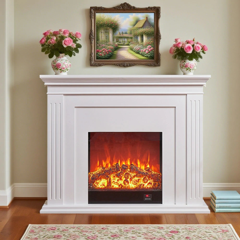 LIVARA 701 Solid Wood Electric Fireplace TV Console - 3D Flame Effect, Remote Control, Choice of 12W Decorative Core or 750–1500W Heating Core - White