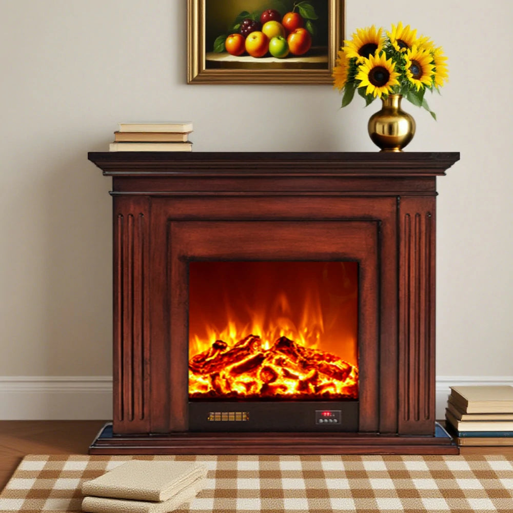 LIVARA 701 Solid Wood Electric Fireplace TV Console - 3D Flame Effect, Remote Control, Choice of 12W Decorative Core or 750–1500W Heating Core - Brown