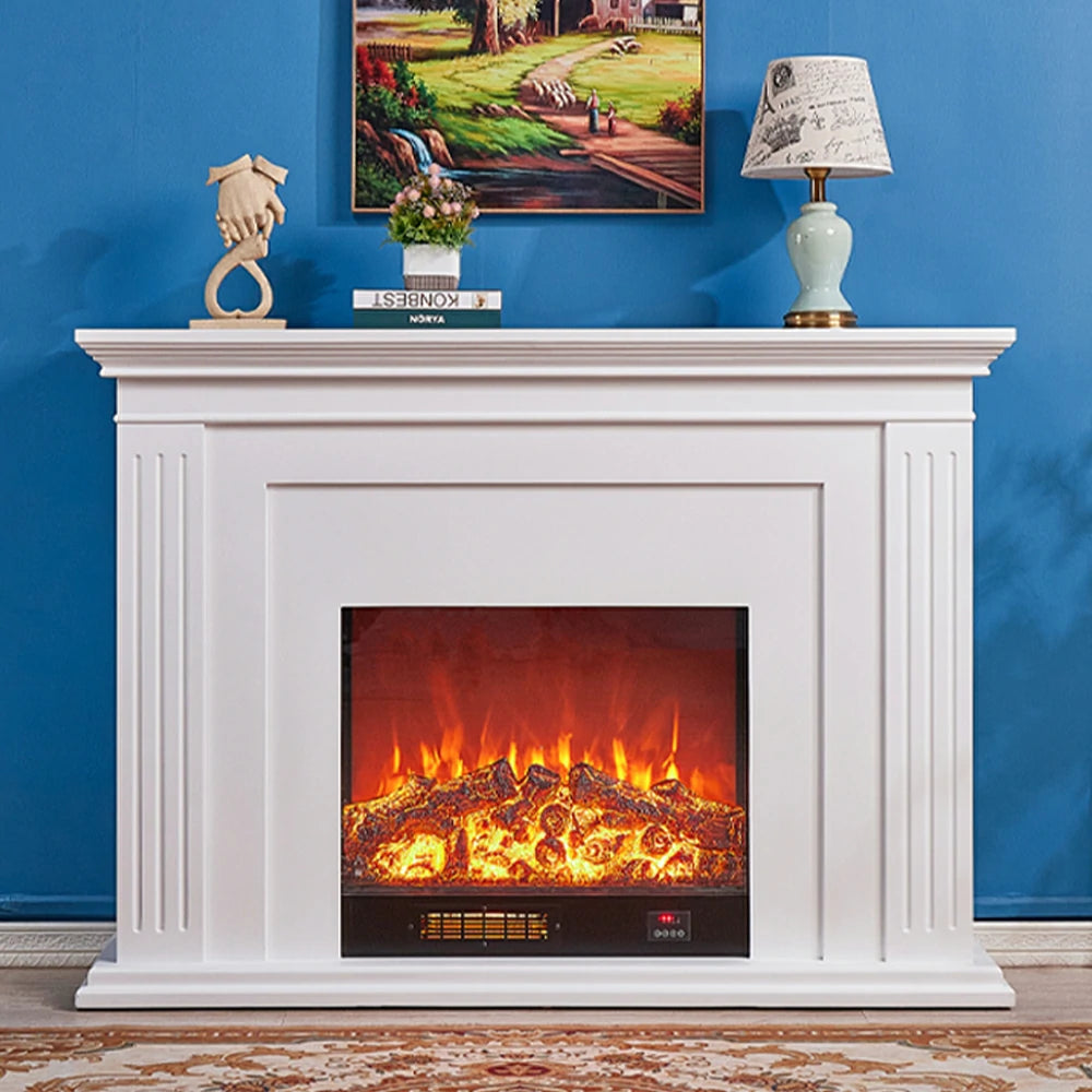 LIVARA 701 Solid Wood Electric Fireplace TV Console - 3D Flame Effect, Remote Control, Choice of 12W Decorative Core or 750–1500W Heating Core - White
