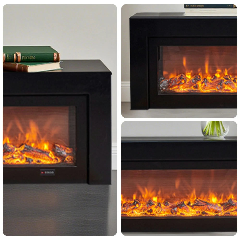 LIVARA 711 Electric Fireplace TV Cabinet - White Solid Wood Frame, 3D Flame Effect, Dual Core Options 12W/750–1500W, 180/200cm - Black