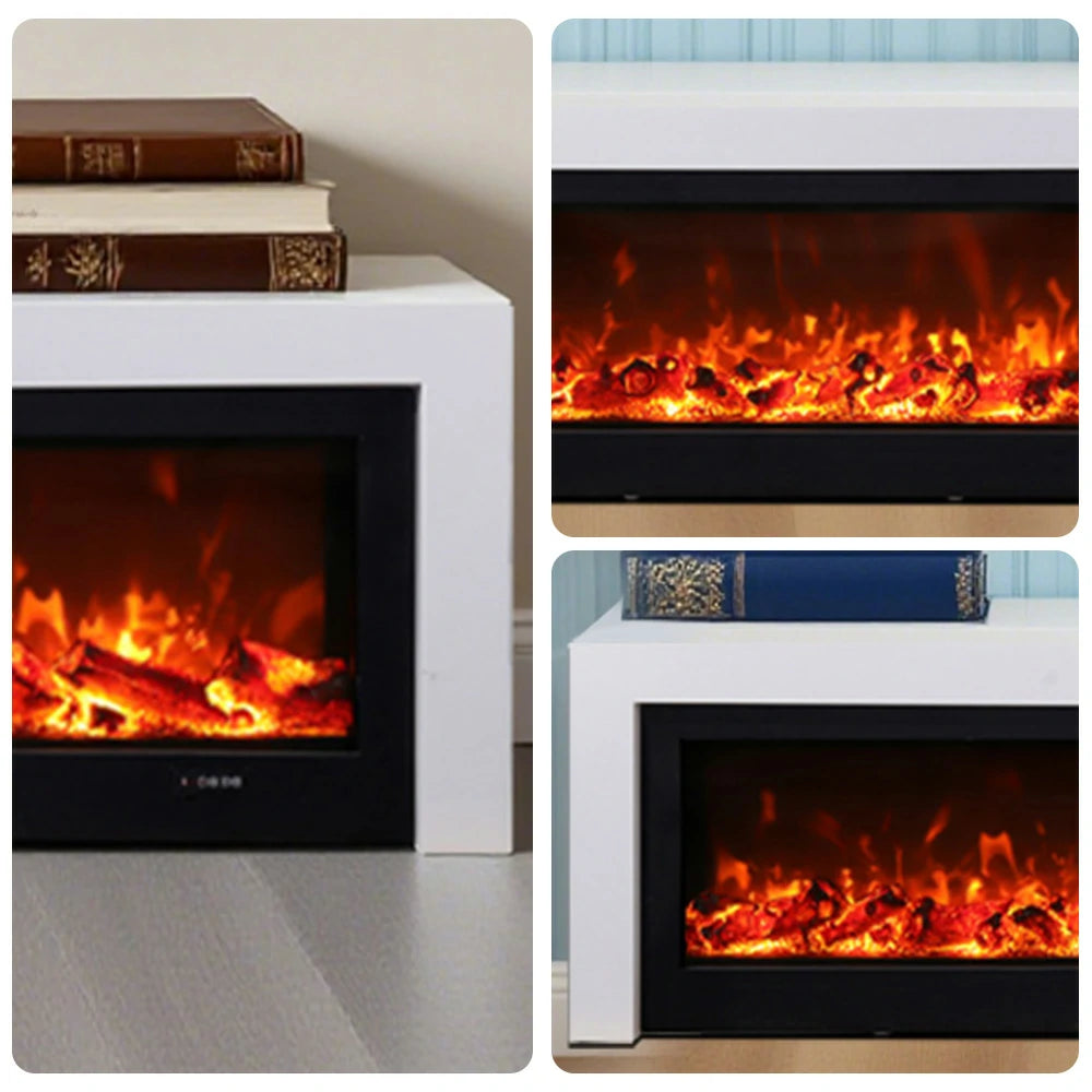 LIVARA 711 Electric Fireplace TV Cabinet - White Solid Wood Frame, 3D Flame Effect, Dual Core Options 12W/750–1500W, 180/200cm - White