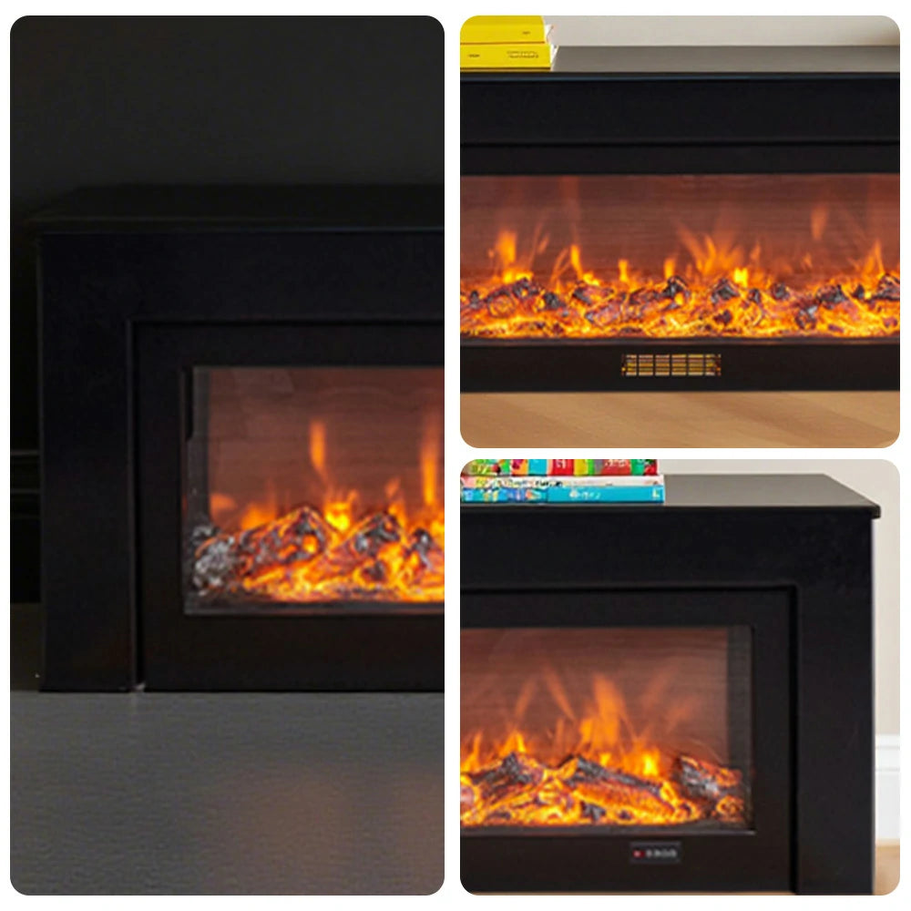 LIVARA 711 Electric Fireplace TV Cabinet - White Solid Wood Frame, 3D Flame Effect, Dual Core Options 12W/750–1500W, 180/200cm - Black