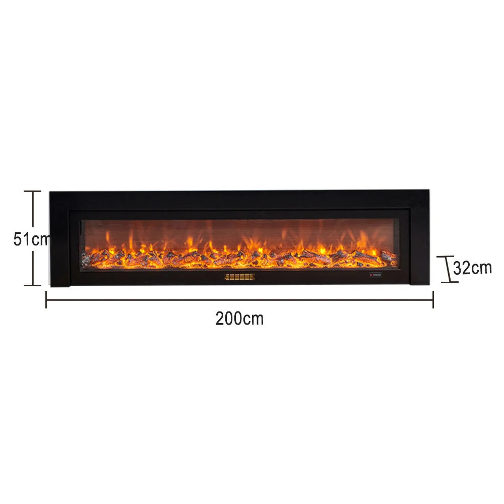 LIVARA 711 Electric Fireplace TV Cabinet - White Solid Wood Frame, 3D Flame Effect, Dual Core Options 12W/750–1500W, 180/200cm - Black