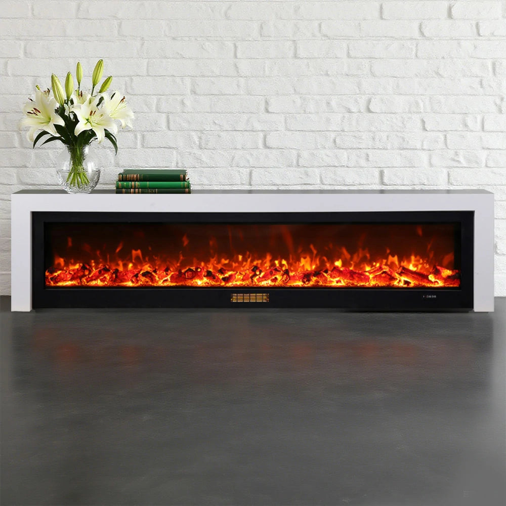 LIVARA 711 Electric Fireplace TV Cabinet - White Solid Wood Frame, 3D Flame Effect, Dual Core Options 12W/750–1500W, 180/200cm - White