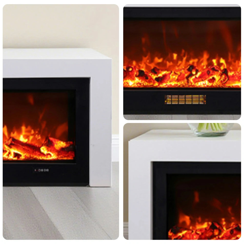 LIVARA 711 Electric Fireplace TV Cabinet - White Solid Wood Frame, 3D Flame Effect, Dual Core Options 12W/750–1500W, 180/200cm - White