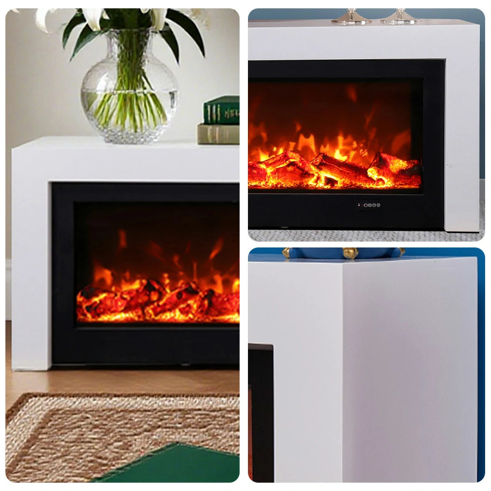 LIVARA 711 Electric Fireplace TV Cabinet - White Solid Wood Frame, 3D Flame Effect, Dual Core Options 12W/750–1500W, 180/200cm - White