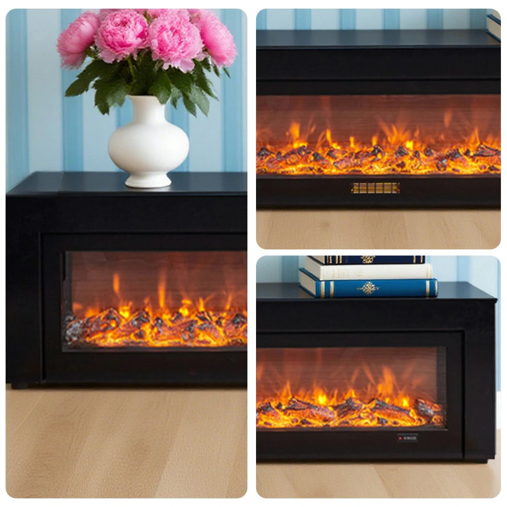 LIVARA 711 Electric Fireplace TV Cabinet - White Solid Wood Frame, 3D Flame Effect, Dual Core Options 12W/750–1500W, 180/200cm - Black