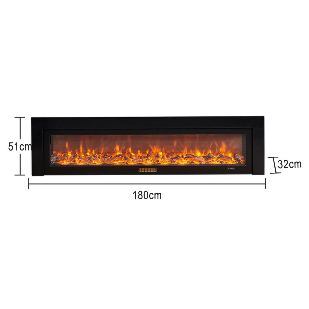 LIVARA 711 Electric Fireplace TV Cabinet - White Solid Wood Frame, 3D Flame Effect, Dual Core Options 12W/750–1500W, 180/200cm - Black