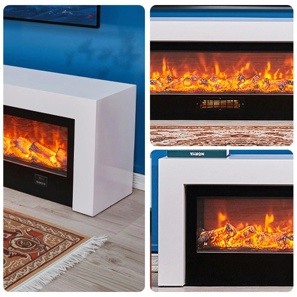 LIVARA 711 Electric Fireplace TV Cabinet - White Solid Wood Frame, 3D Flame Effect, Dual Core Options 12W/750–1500W, 180/200cm - White