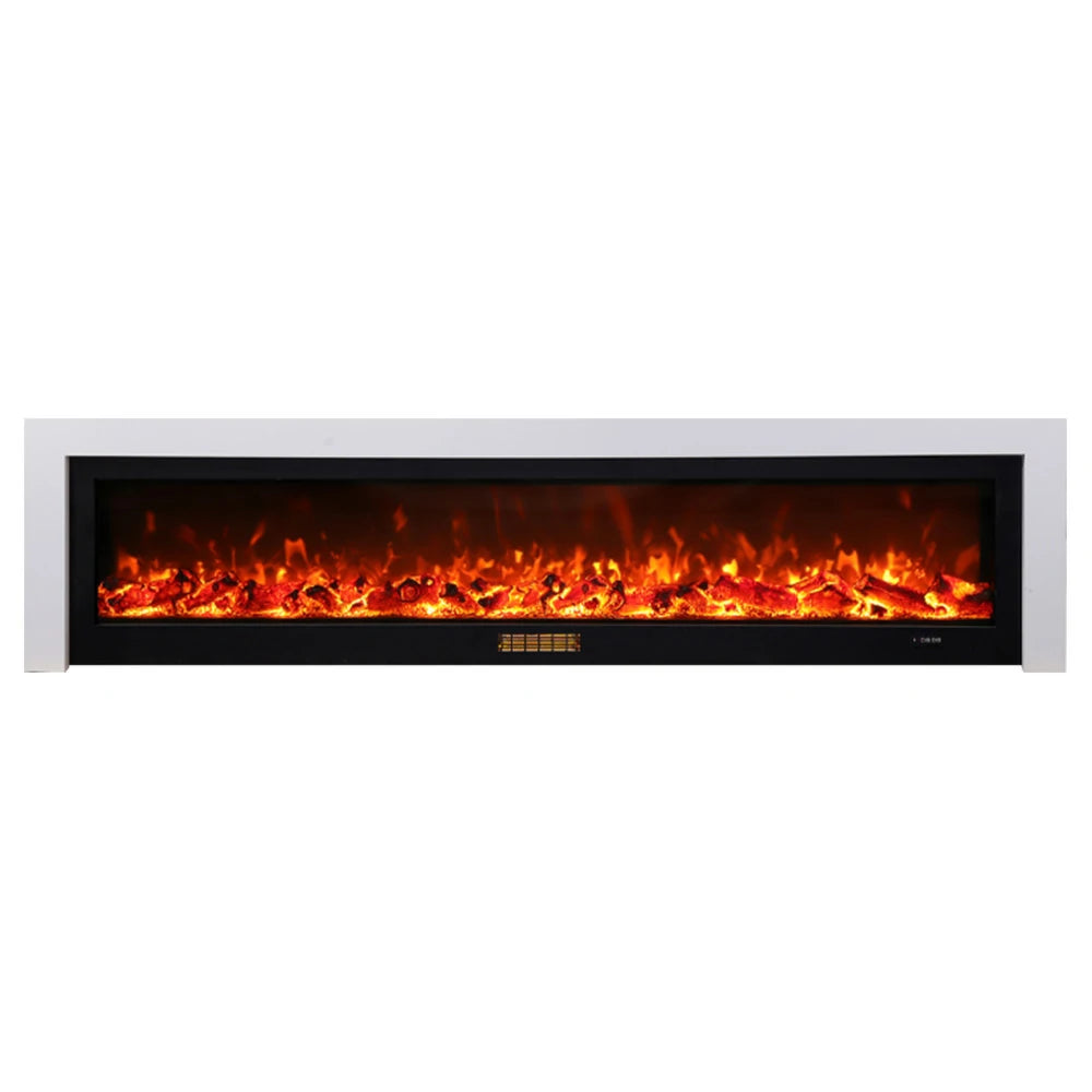 LIVARA 711 Electric Fireplace TV Cabinet - White Solid Wood Frame, 3D Flame Effect, Dual Core Options 12W/750–1500W, 180/200cm - White