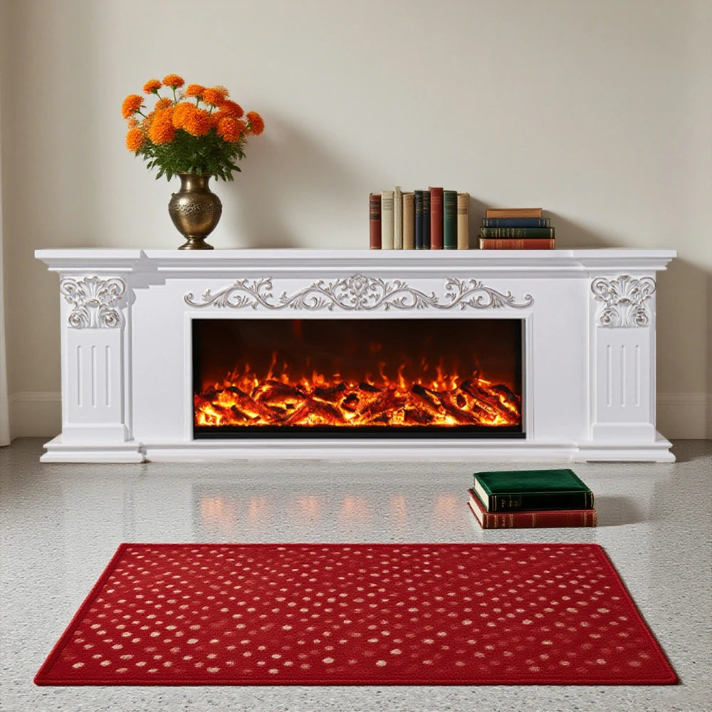 LIVARA 712 Electric Fireplace TV Cabinet – White Solid Wood Frame, 3D Flame Effect, Dual Core Options 12W/750–1500W, Remote Control, Low-Noise Design