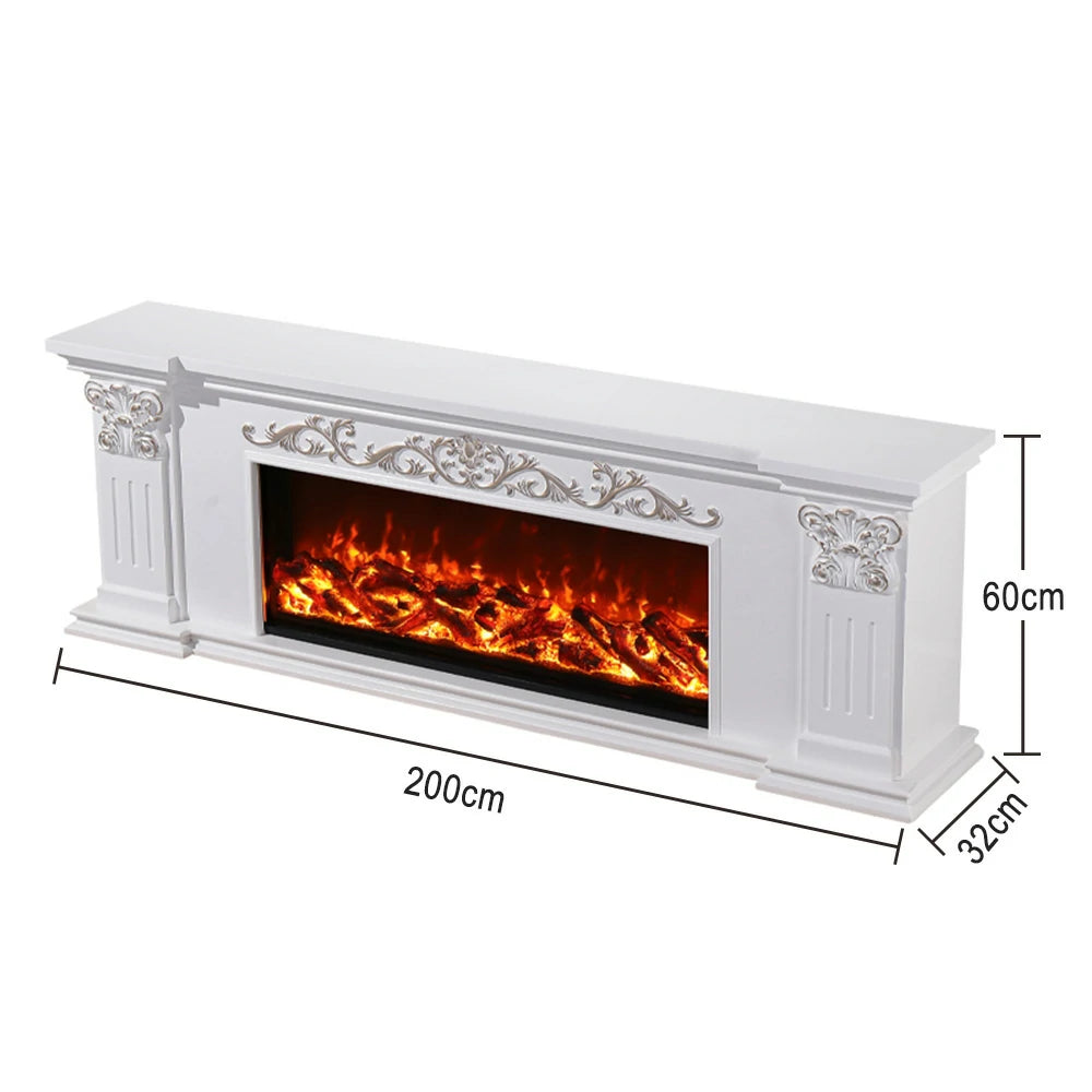 LIVARA 712 Electric Fireplace TV Cabinet – White Solid Wood Frame, 3D Flame Effect, Dual Core Options 12W/750–1500W, Remote Control, Low-Noise Design