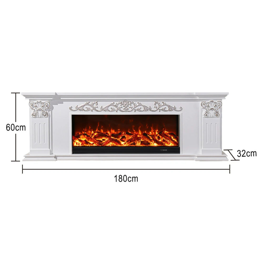 LIVARA 712 Electric Fireplace TV Cabinet – White Solid Wood Frame, 3D Flame Effect, Dual Core Options 12W/750–1500W, Remote Control, Low-Noise Design