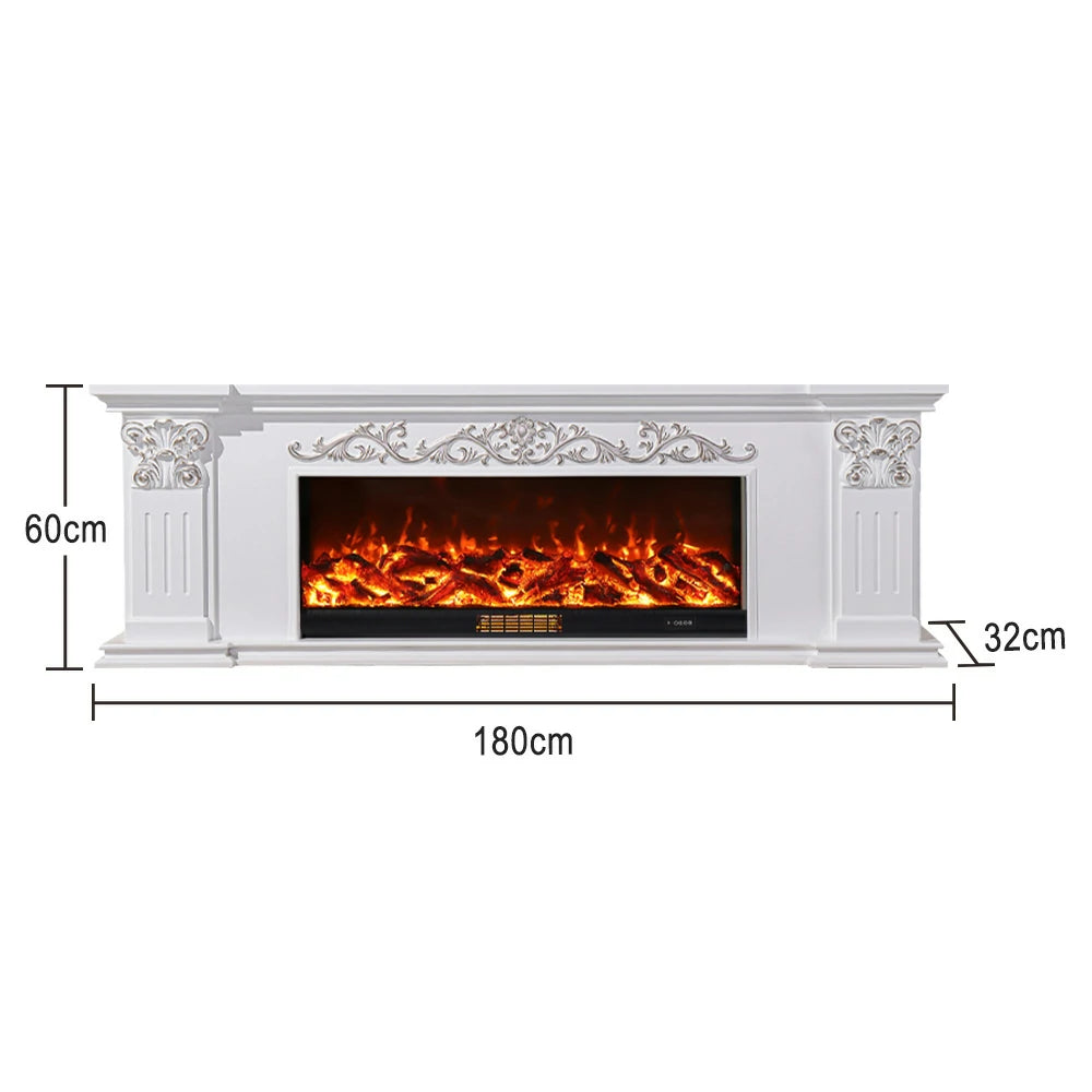 LIVARA 712 Electric Fireplace TV Cabinet – White Solid Wood Frame, 3D Flame Effect, Dual Core Options 12W/750–1500W, Remote Control, Low-Noise Design