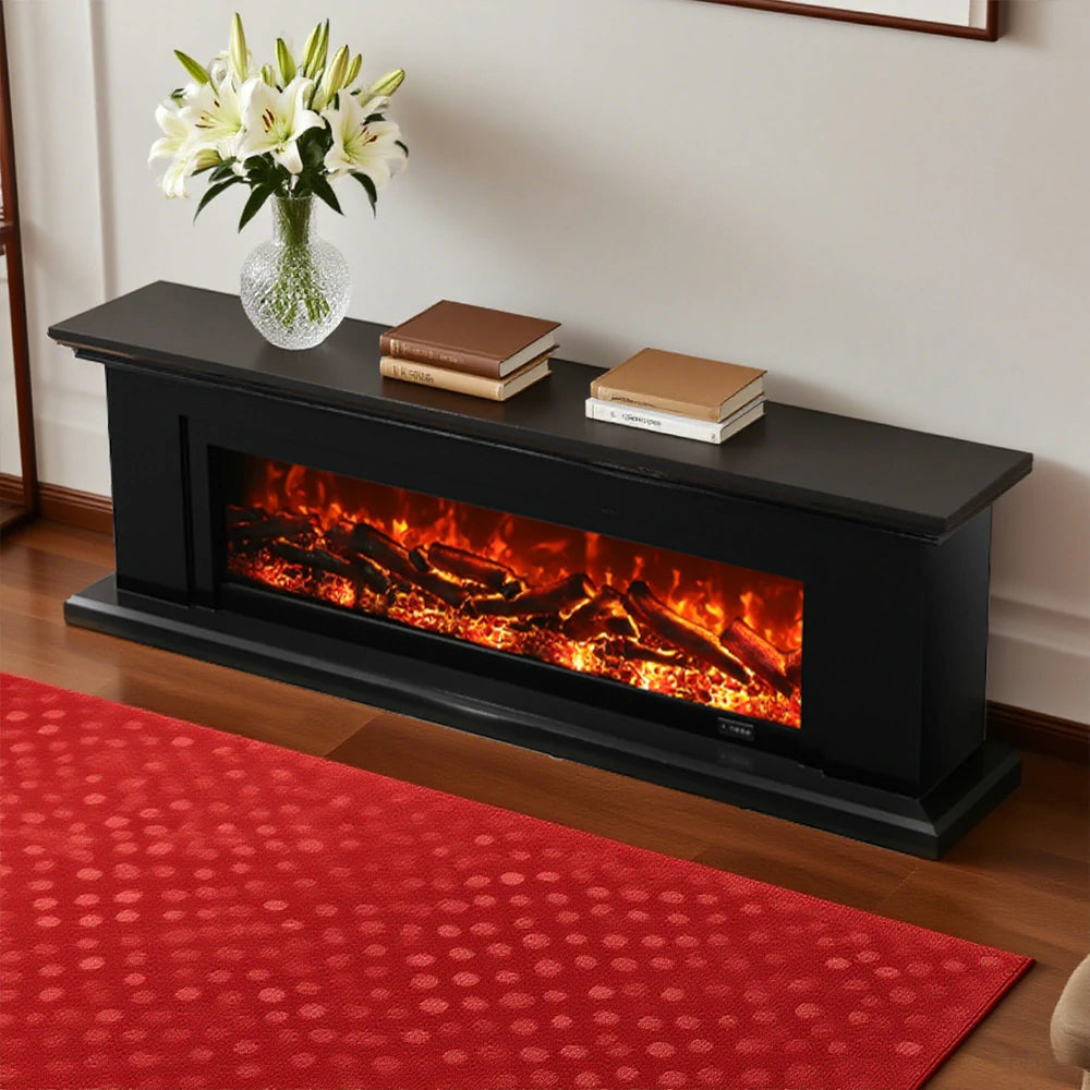 LIVARA 713 Electric Fireplace TV Console – Solid Wood Frame, 3D Flame Effect, Remote Control, Dual Core Options 12W/750–1500W - Black
