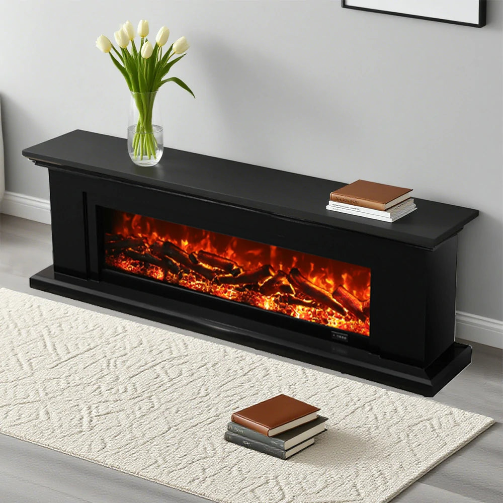 LIVARA 713 Electric Fireplace TV Console – Solid Wood Frame, 3D Flame Effect, Remote Control, Dual Core Options 12W/750–1500W - Black