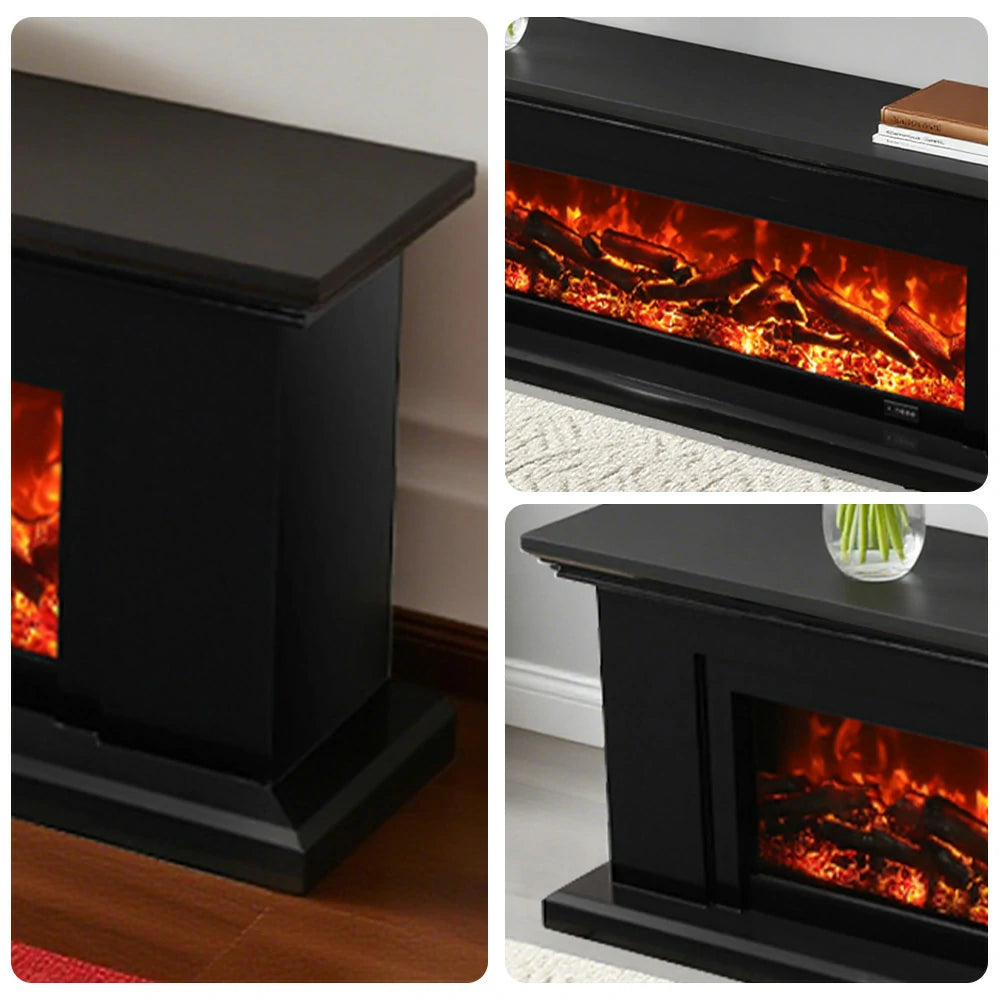 LIVARA 713 Electric Fireplace TV Console – Solid Wood Frame, 3D Flame Effect, Remote Control, Dual Core Options 12W/750–1500W - Black