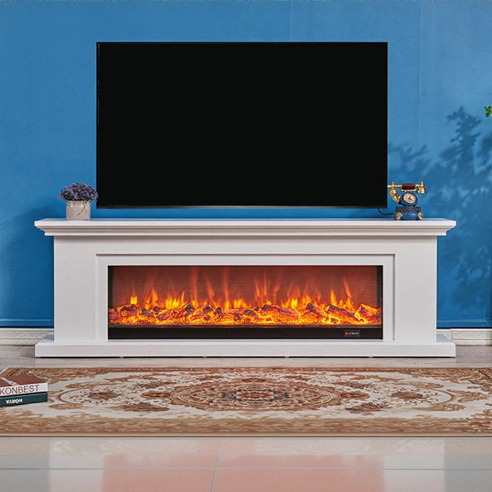 LIVARA 713 Electric Fireplace TV Console – Solid Wood Frame, 3D Flame Effect, Remote Control, Dual Core Options 12W/750–1500W - White