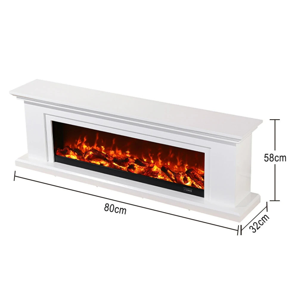 LIVARA 713 Electric Fireplace TV Console – Solid Wood Frame, 3D Flame Effect, Remote Control, Dual Core Options 12W/750–1500W - White