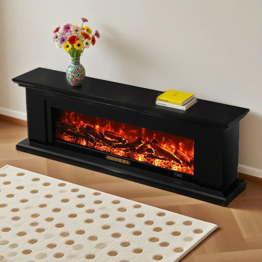 LIVARA 713 Electric Fireplace TV Console – Solid Wood Frame, 3D Flame Effect, Remote Control, Dual Core Options 12W/750–1500W - Black