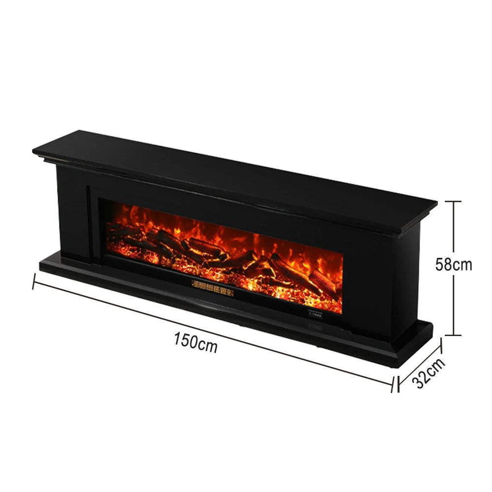 LIVARA 713 Electric Fireplace TV Console – Solid Wood Frame, 3D Flame Effect, Remote Control, Dual Core Options 12W/750–1500W - Black