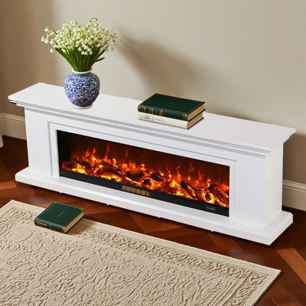 LIVARA 713 Electric Fireplace TV Console – Solid Wood Frame, 3D Flame Effect, Remote Control, Dual Core Options 12W/750–1500W - White