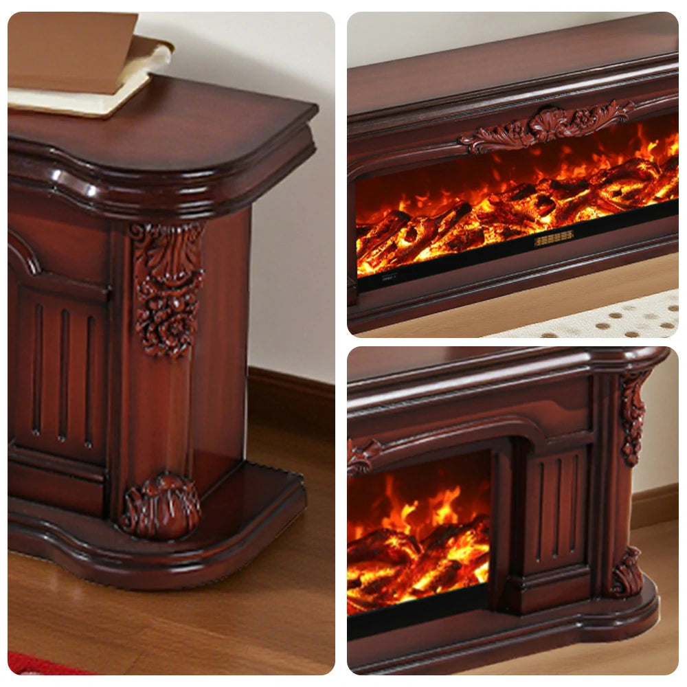 LIVARA 714 Electric Fireplace TV Cabinet - White Solid Wood Frame, 3D Flame Effect, Dual Core Options 12W/750–1500W - Brown