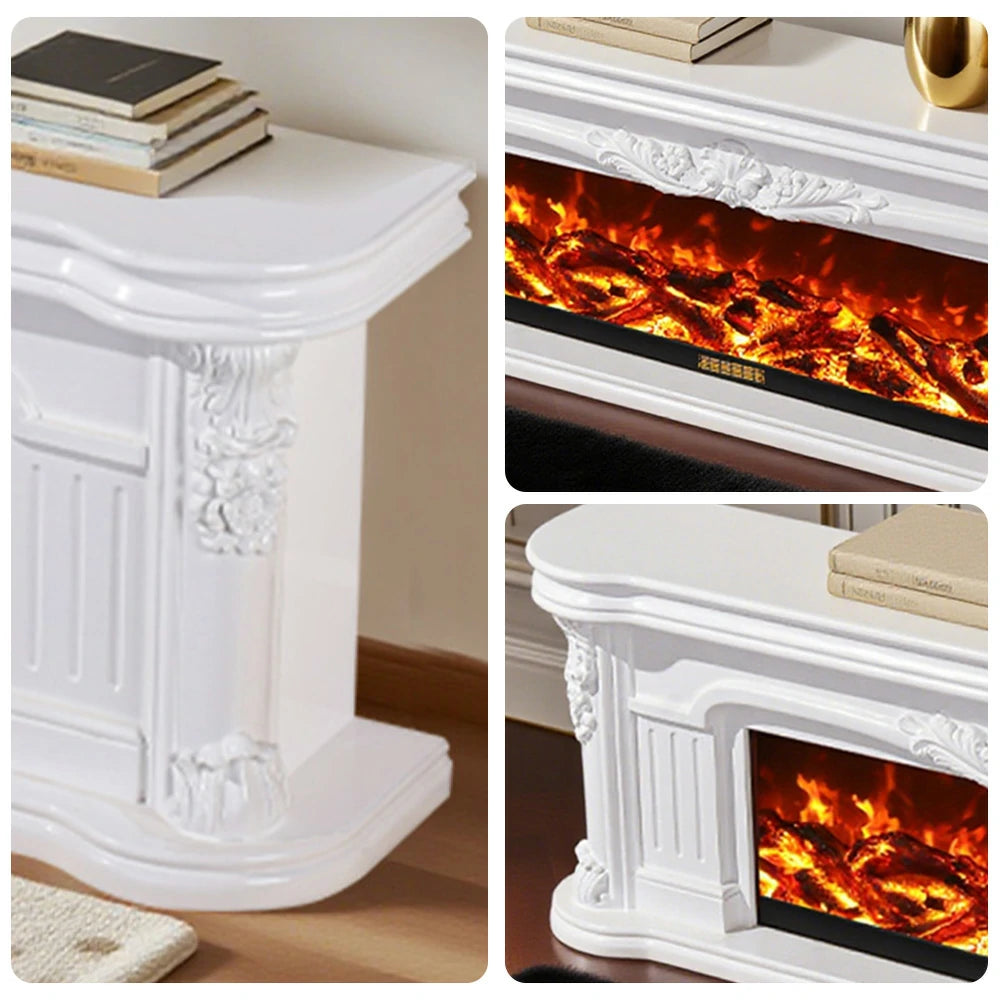 LIVARA 714 Electric Fireplace TV Cabinet - White Solid Wood Frame, 3D Flame Effect, Dual Core Options 12W/750–1500W - White