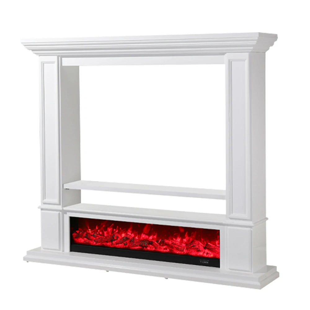 LIVARA 715 Electric Fireplace TV Cabinet – 180cm White Solid Wood Frame, 3D Flame Effect, Remote Control, Dual Core Options 12W/750–1500W - White